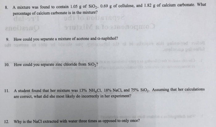 Separation of mixtures lab answer key